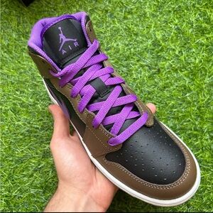 Jordan 1 Mid Men's Sneakers - Black, Brown, and Purple